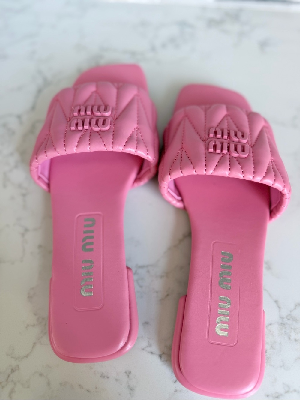 Miu Miu Quilted Logo Slide Sandals in Pink size 7 - Picture 5 of 8